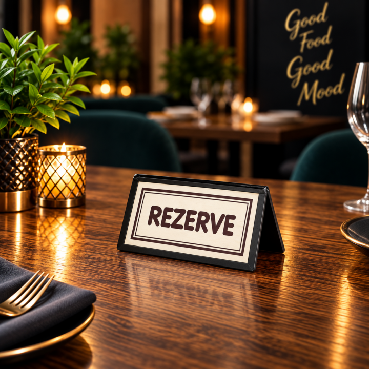 Gümüş Renkli Metal Pleksi Masaüstü Rezerve Tabelası